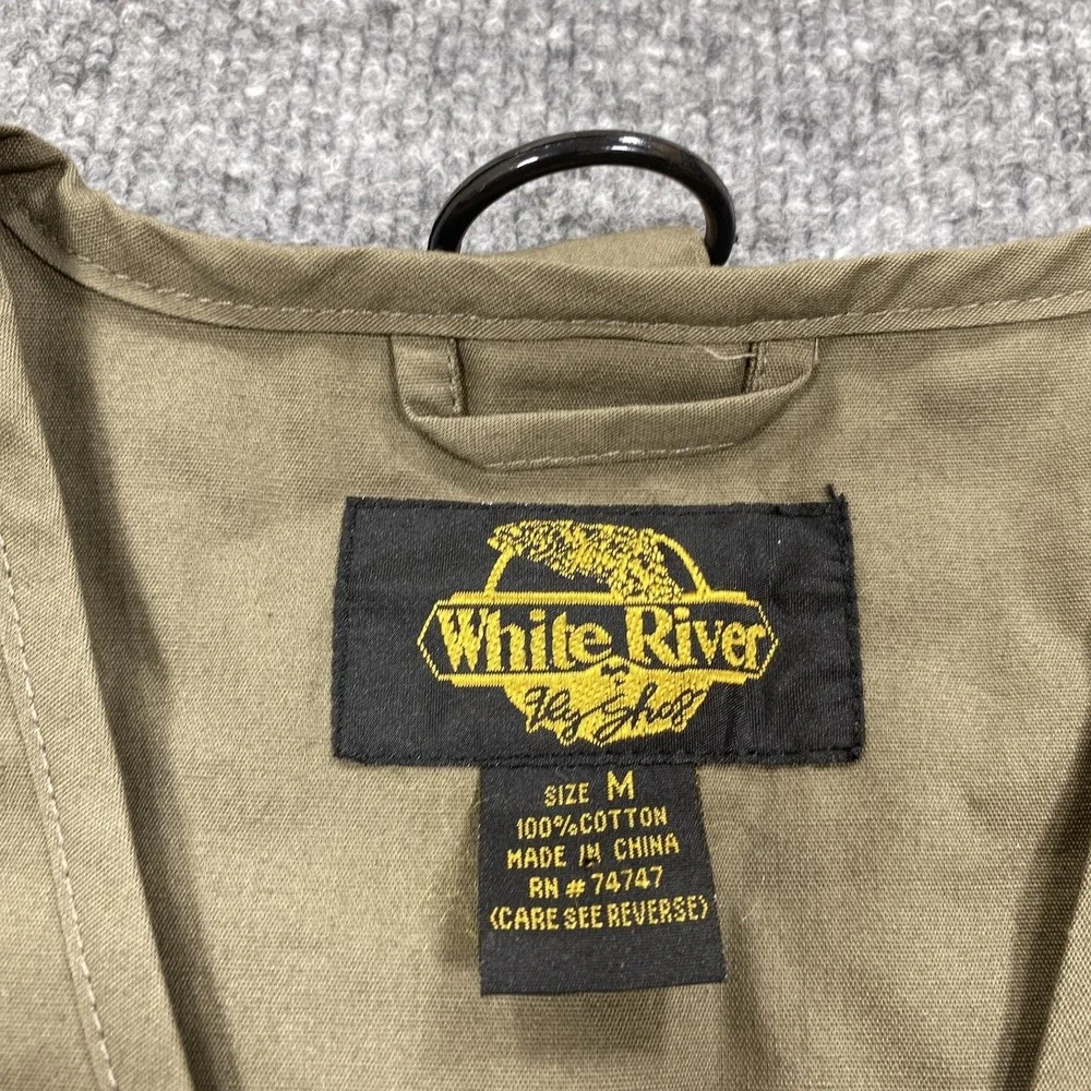 White River Fly Shop Vest Mens Medium Beige Canvas Fishing Zip‎ Pockets